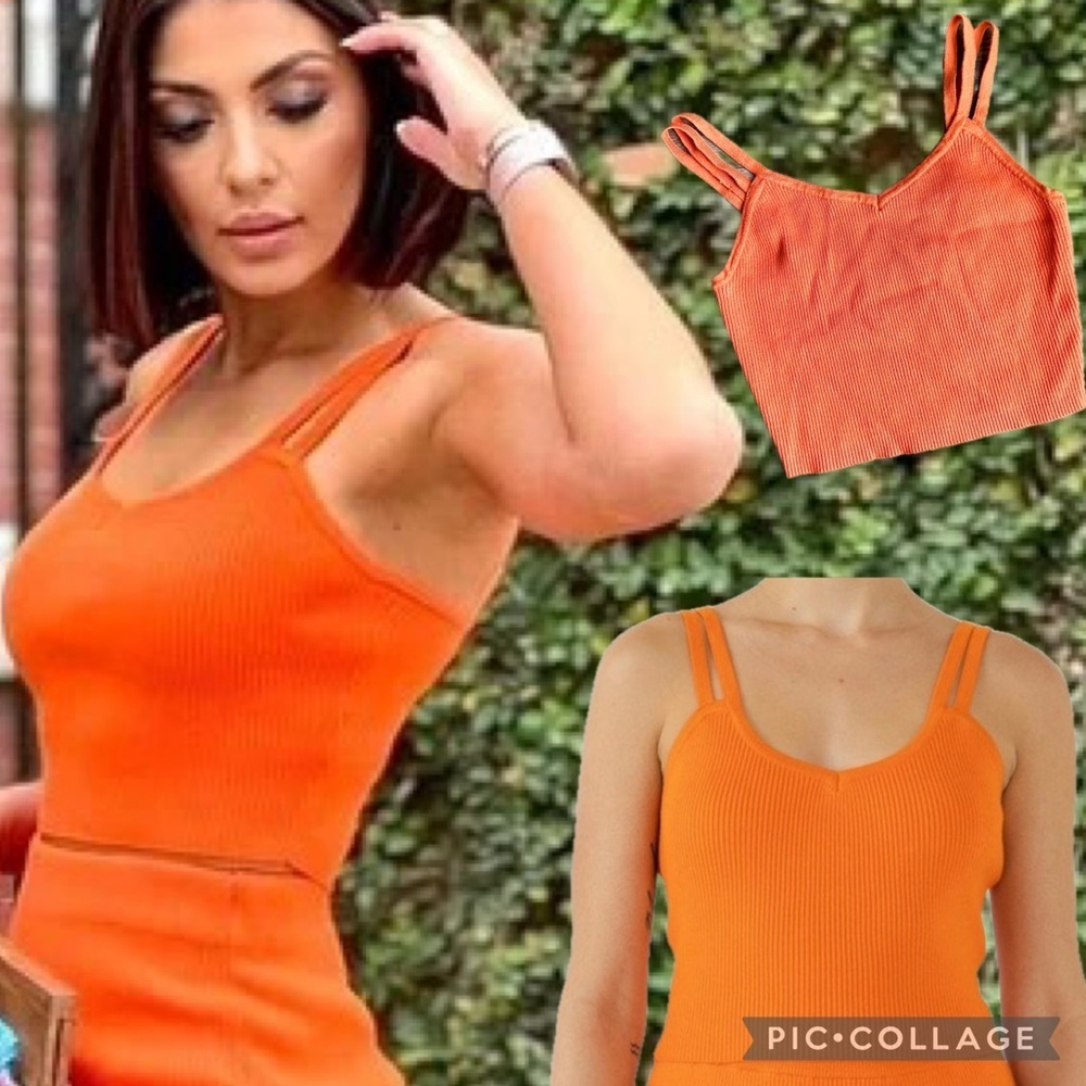 Endless Rose Double Strap Ribbed Cropped Knit Cami Size L